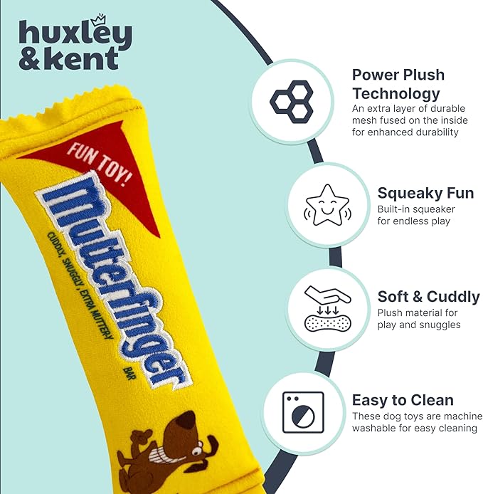 Huxley & Kent Funny Dog Toy w/Squeaker – Power Plush Squeaky Dog Toys for Small, Medium & Large Dogs – Soft Stuffed Animal for Indoor Play & Fetch - Mutterfinger, Small