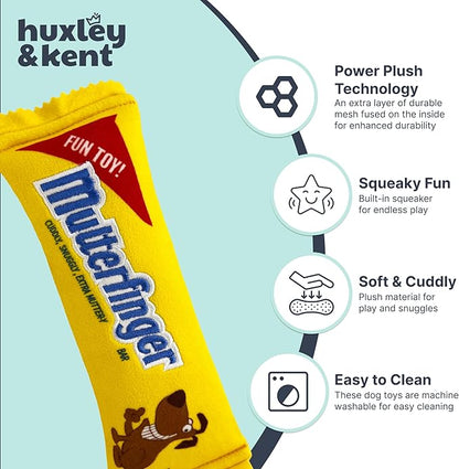Huxley & Kent Funny Dog Toy w/Squeaker – Power Plush Squeaky Dog Toys for Small, Medium & Large Dogs – Soft Stuffed Animal for Indoor Play & Fetch - Mutterfinger, Small