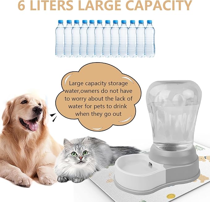 STALTWO 1.58 Gallon Automatic Dog Water Bowl Dispenser - Staltwo Premium Pet Water Dispenser with Non-Slip Mat, Large Capacity Water Feeder for Cats and Dogs, BPA-Free, 1.58 Gallon Grey