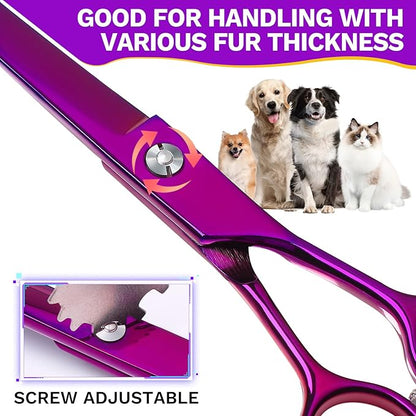 JASON 7.5" Dog Grooming Scissor - Professional Down-curved Shear with Ergonomic Handle Japanese Stainless Steel Trimming Scissor for Dogs, Cats and Other Pets, Sharp (Curved, Purple) Christmas Gift