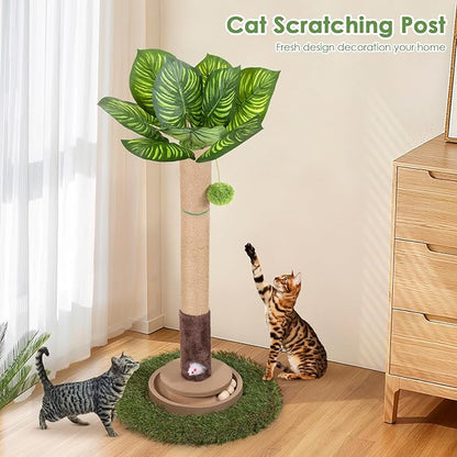 Cat Scratching Post, 35 Inch Tall Cat Scratcher Cat Tree Tower with Hanging Ball for Indoor Cats Adults,Sisal Rope Kitten Scratch with Interactive Mouse Cat Toy