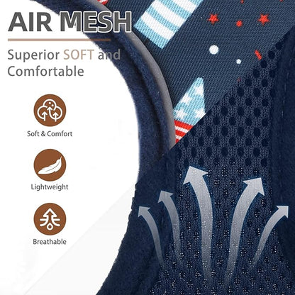 PUPTECK Soft Mesh Dog Harness and Leash Set Pet Puppy Cat Comfort Padded Vest No Pull Harnesses, Independence Dark Blue, S