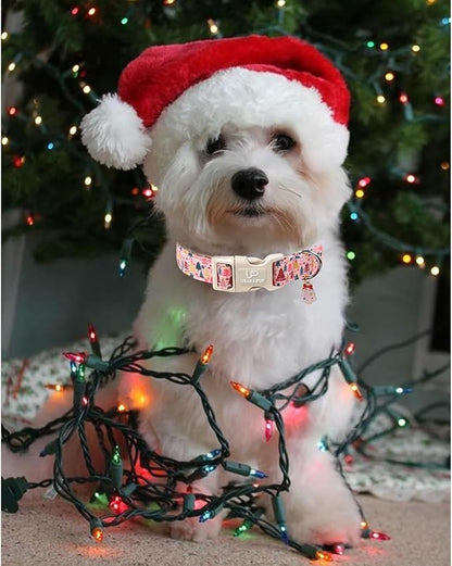 Christmas Dog Collar, Pink Christmas Tree for Dogs, Adjustable Pet Collar with Cute Xmas Tree Pendant, Festive Winter Dog Accessories for Small Medium Large Dogs S