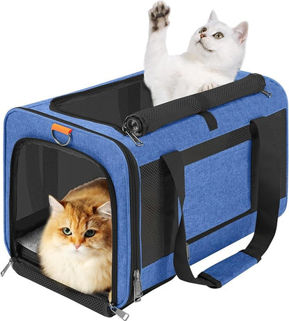 GAPZER Pet Carrier Large Cats 20 lbs Top Load/Soft Sided Small Dog Travel Carriers/Collapsible Carrier Bag for Medium Cat Puppy/Sturdy Transport Carriers Long Trips/Medium Cats 15 pounds Blue