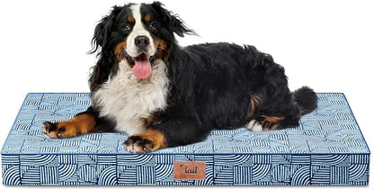 Tail Stories Outdoor Extra Large Dog Crate Bed, XXL Waterproof Dog Bed for Giant Breeds Dogs, 47x29 Inch Orthopedic Egg Crate Foam Pet Mat with Removable Cooling Cover, White Blue