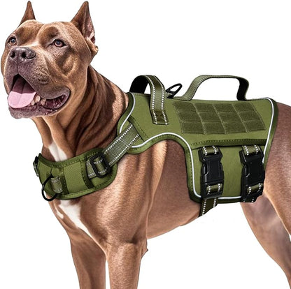 Dog Harness for Large Dogs Heavy Duty, Tactical No Pull Dog Harness with Molle System, Easy On and Off Service Dog Vest, Breathable Padded, Adjustable Reflective Pet Vest for Walking Hiking Training
