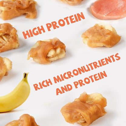 Pawmate Dog Treats Chicken Wrapped Banana Slices with 1% Taurine, Healthy Training Snacks Rich in Natural Fiber, Rawhide-Free Grain-Free Soft Chews for Small Medium Dogs, 10.6 oz