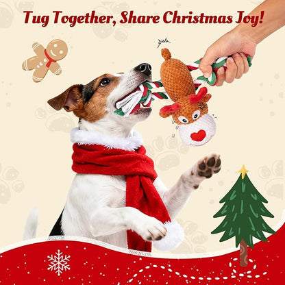 Plush Rope Reindeer Dog Toy – Durable Squeaky Tug Toy for Small, Medium & Large Dogs, Interactive Chew & Fetch Puppy Toy