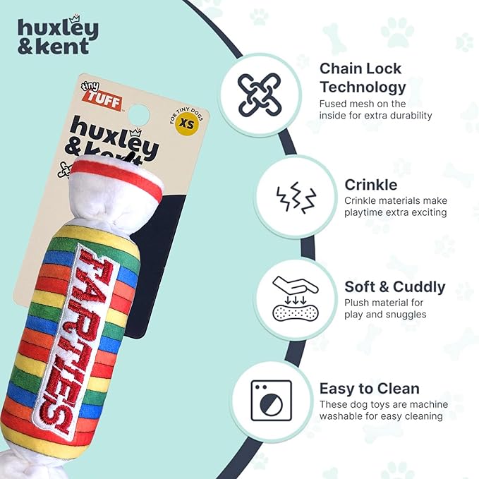 Huxley & Kent Funny Dog Toy w/Squeaker – Power Plush Squeaky Dog Toys for Small Dogs – Durable Small Stuffed Animal for Indoor Play & Fetch - Tiny Tuff Farties