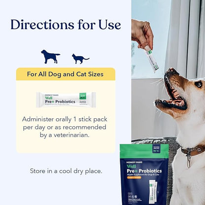 Honest Paws Probiotics for Dogs - Dog Digestion Gut Health Probiotic Powder with Prebiotic Made in The USA, Digestive and Immune Support - Digestive Enzymes with Pumpkin Flavor (30 Sticks)