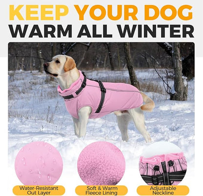 Lelepet Waterproof Dog Jacket with Harness Built in Warm Dog Winter Coat, Reflective Fleece Jacket, Windproof Dogs Coats for Small Dogs, Thermal Pet Snowsuit for Cold Weather, Maltese, Pink, XS