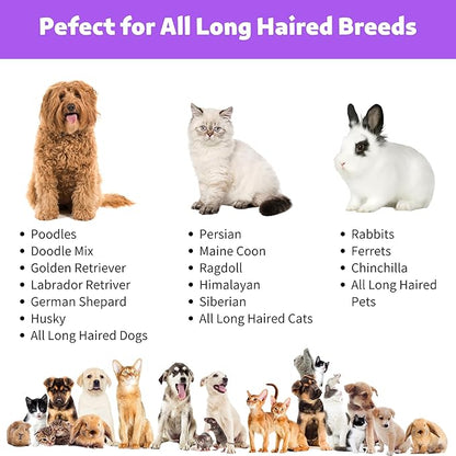 Poodoodle 2 in 1 Dogs Cats Dematting Grooming Comb, Perfect Deshedding Undercoat Rake for Poodle & Goldendoodle, Efficiently Detangling Shedding Loose Hair & Matted Fur, All Long Haired Pet (Dark)