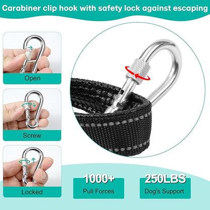Long Dog Leash Chew Proof, Tie Out Cable for Dogs Heavy Duty 10/20/30/50 ft with Carabiner, Dog Leads for Yard for Medium Large Dogs, Dog Long Leashes with Padded Handle (Black, 50Ft)