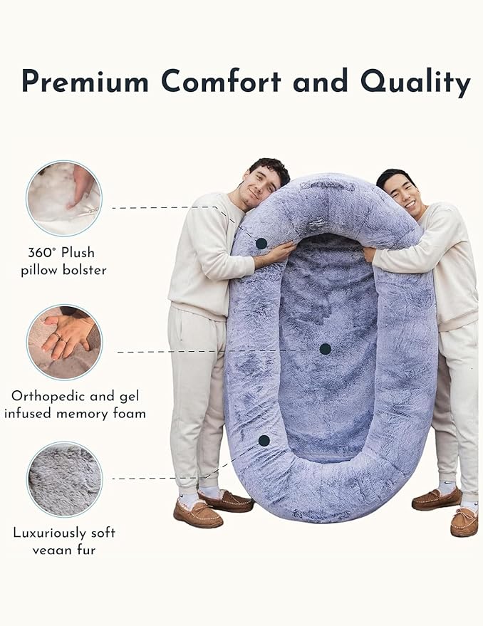 Plufl, The Original Human Dog Bed for Adults, Kids, and Pets. As Seen on Shark Tank. Comfy Plush Large Bean Bag with Memory Foam, Machine Washable, and Durable. Perfect nap and Floor Bed - Beige