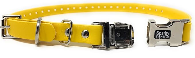 Sparky Pet Co - Apollo ECollar Replacement Strap - Dog Collar - Waterproof Biothane - Adjustable - Double Buckle - Quick Snap Metal Clasp - for Invisible Fence Systems - 3/4" x 28" (Yellow)