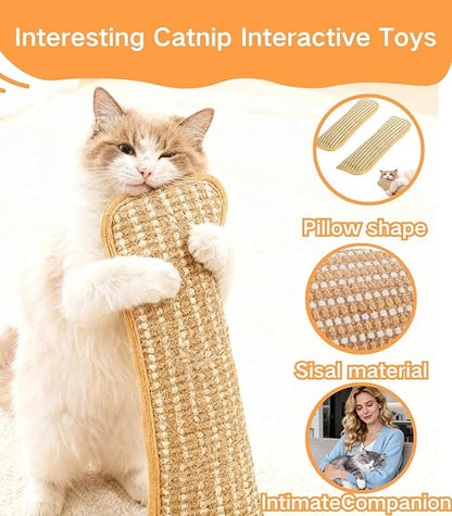 Interactive Catnip Chew Toy, Sisal Catnip Pillow Toy Kickers, Catnip Toys with Organic 8000mg Herbal Blend for Indoor Scratching, Chewing & Teething, Fun for Kittens and Adult Cats(3PCS)