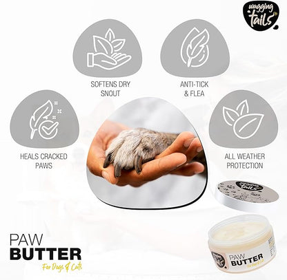 Wagging Tails 6-in-1 Paw Butter for Dogs & Cats, 1.76 fl oz Pack of 3 Turmeric & Honey-Infused Lick-Safe Balm | Relieves Elbow & Paw Discomfort, Repairs Cracks, Moisturizes Pads & Softens Snouts