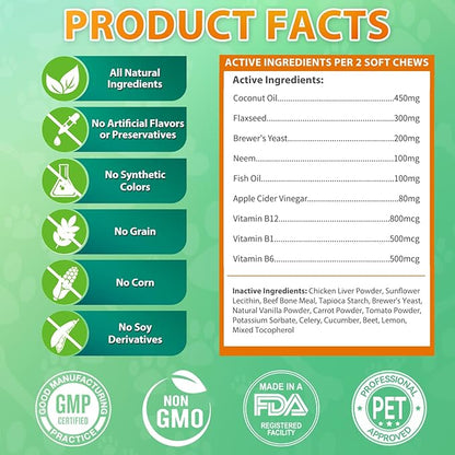 Carmelie Flea and Tick Prevention for Dogs Chewables - 200 Soft Chews Natural Dog Flea and Tick Chewables, Oral Flea Supplement for Dogs, Puppy Flea Support - All Breeds & Ages - Chicken Flavor
