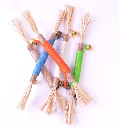 JoyArrive Natural Dried Matatabi Cat Chew Stick with Gall Fruit, Raffia Grass & Bell Cat Ball Toys, Handmade Silvervine Sticks Interactive Catnip Toys for Teething & Entertainment (Size M Color G)