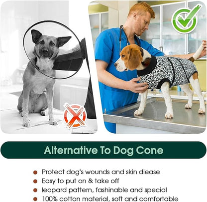 Kuoser Dog Surgery Suit, Comfy Dog Recovery Suit Female Doggie Onesie for Surgery, Post Op Protective Onesie, Soft E-Collar Alternative for Cats & Puppies, BlueLeopard XS