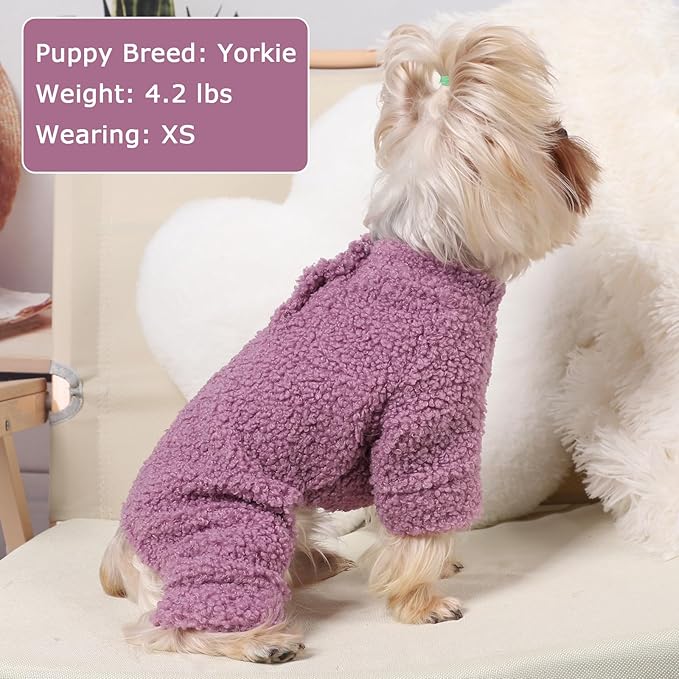 Dog Sweaters for Small Dogs Winter Dog Pajamas Sized Dogs Boy Girl Fleece Pet Clothes Puppy Outfit 4 Legs Jumpsuits for Chihuahua Yorkie Cat Apparel (Purple, XX-Small)