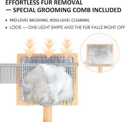 Slicker Brush for Dogs, Dog Grooming Supplies Long Pin Large Doodle Brush for Goldendoodles Poodles Bernedoodles, 3 Pcs Grooming Tools with Wooden Handle for Mats Tangles - Wood