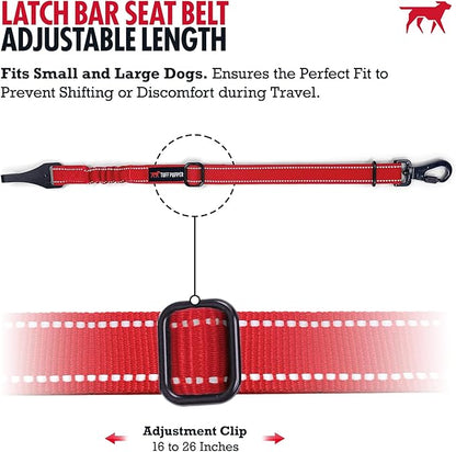 Tuff Pupper Dog Car Safety Belt | Adjustable 16–26" Latch Hook Seatbelt Restraint for Dogs | Heavy-Duty Nylon Webbing, All-Metal Hardware & 360° Swivel Carabiner | Universal Fit for Cars, Trucks & SUV