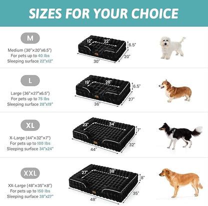 COZY KISS Orthopedic Dog Bed for Large Medium Size Dog, Soft and Warm Faux Fur Sofa for Pet Up to 75 lbs, Foam Bolster Anti-Slip Couch with Washable Removable Cover, L 36x27x6.5 inch, Black
