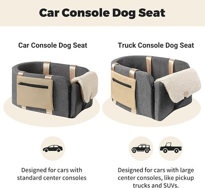 Cathpetic Console Dog Car Seat Cat Carrier - Pet Car Booster Seat on Cars' Armrest Travel Bags for Cats Dogs with Easy Carrying Strap Dog Travel Carrier with Safety Tethers