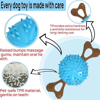 sidaeren Dog Toys,Hybrid Dog Chew Toy for Aggressive Chewers, 2-in-1 Durable Wood-Plastic Bone & TPR Spike Ball, Natural Wood Scent, Integrated Safe Design for 20-100 lbs Medium Large Breeds