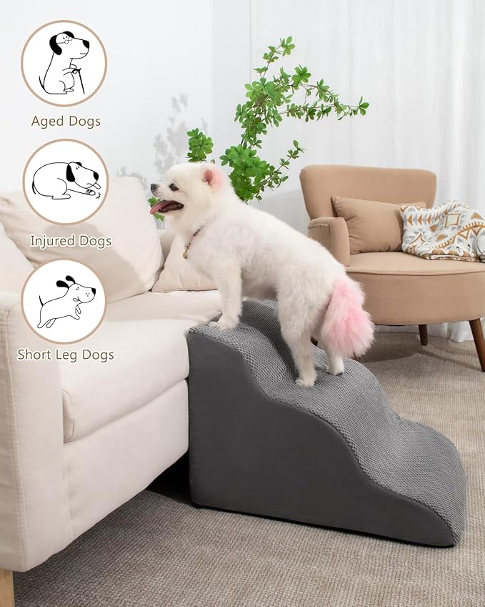 Aodisman Dog Stairs for Small Dogs,3 Step Dog Ramp for Couch and Bed,Pet Stairs with Non-Slip Bottom for Old Cats,Indoor Pet Steps,Comfort,Durable,15.4" H,Grey