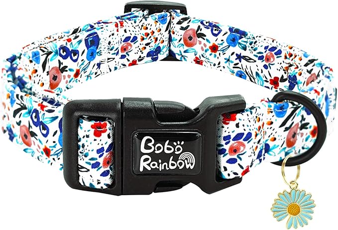 Dog Collar-Cute Flower Adjustable Pet Collars Soft Comfortable Puppy Collar Blue Cotton Dog Collars Durable Necklace Gift for Small Dogs