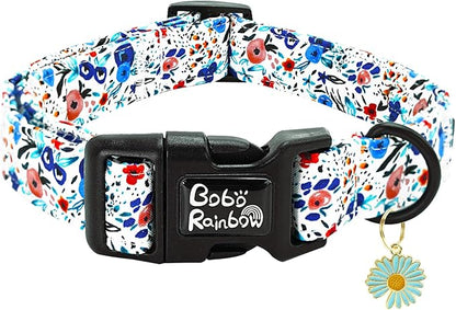 Dog Collar-Cute Flower Adjustable Pet Collars Soft Comfortable Puppy Collar Blue Cotton Dog Collars Durable Necklace Gift for Small Dogs