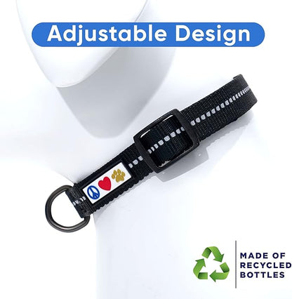 Pawtitas Recycled Dog Collar with Reflective Stitched Puppy Collar Made from Plastic Bottles Collected from Oceans Large Black Sea