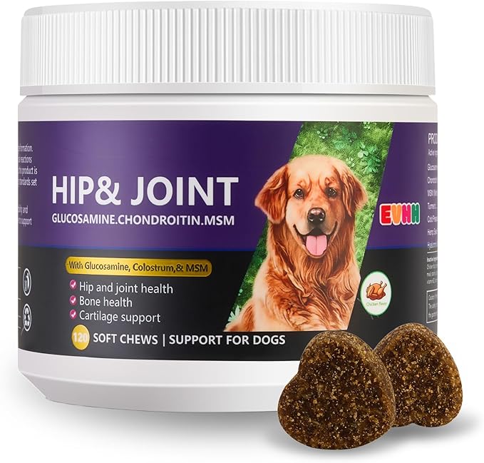 Glucosamine Chondroitin MSM Chewable Tablets for Dogs - Hip & Joint Support Supplement with Vitamins, Chicken Flavor, Joint Pain Relief for Puppies & Senior Dogs, 120 Count
