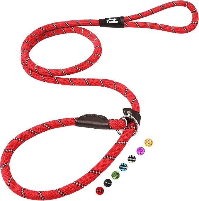 TwoEar 6FT Slip Lead Dog Leash, Heavy Duty Slip Leash for Dogs with Highly Reflective, Strong Rope Slip Leads No Pull Pet Training Leashes for Large Medium Dogs (1/2", Red)
