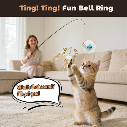 VavoPaw 4-in-1 Interactive Cat Toys for Indoor Cats, Retractable Cat Wand Toy with Feather, Crinkle Paper Refills, Kitten Toys Teaser Wand for Bored Indoor Adult Cats and Kittens