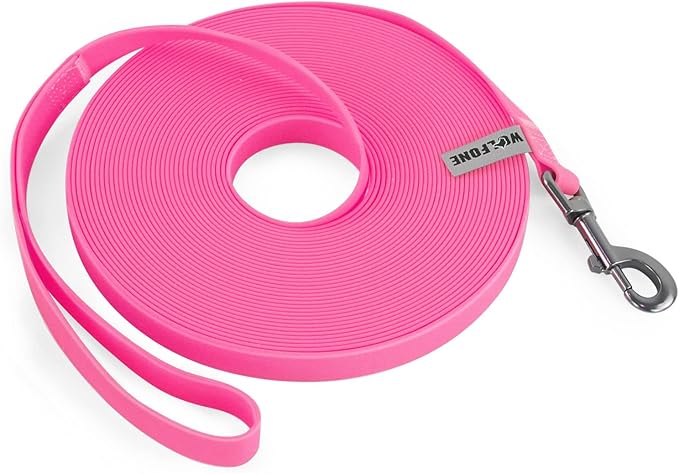 Wolfone 40ft Pink Long Leash - Waterproof Training Dog Leash for Recall, Swimming, Camping, Beach, Hunting, Walking