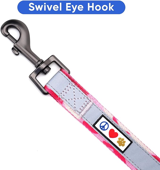 Pawtitas Camo Pink Dog Leash 6 ft Custom ID Lead for Dogs & Puppies Reflective Comfortable Padded Handle Embroidered Name & Phone Number