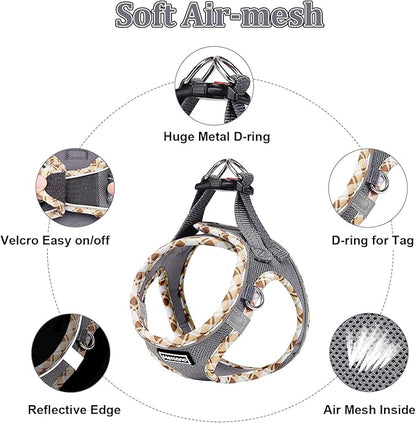 Mercano Soft Mesh Dog Harness and Leash Set, No-Chock Step-in Reflective Breathable Lightweight Easy Walk Vest Harnesses with Safety Buckle for Small Dogs, Cats (Grey, S)