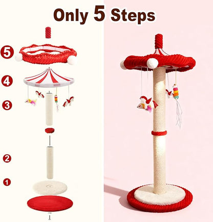 MOYMO Merry-Go-Round Cat Scratching Post & Interactive Cat Toy | 39" Very Tall Scratcher with Rotating Top for Indoor Cats, for Kittens to Large Adults