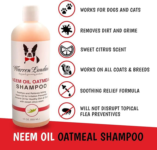Warren London Neem Oil with Oatmeal Dog Shampoo - Hypoallergenic, Moisturizing & Itch Relief Formula - Gentle on Skin & Coat - Made in USA - 1 Gallon
