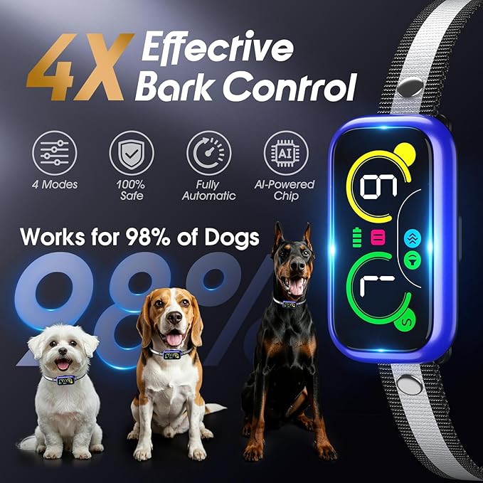 Kollgux Dog Bark Collar Pro, Instant Bark Solution, Smart Anti Barking Device with 4 Correction Modes, Fast-Acting Barking Collar for for Large Medium Small Dogs 5-150lbs, Ideal for Home & Outdoor Use