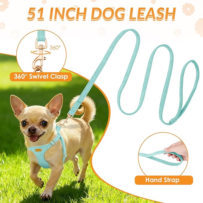 SlowTon Dog Harness Small Sized Dog - Soft XXS Dog Harness and Leash Set No Pull No Chock, Adjustable Lightweight Puppy Harness for XS Small Medium Dogs Cats (Solid Light Blue, XXS)