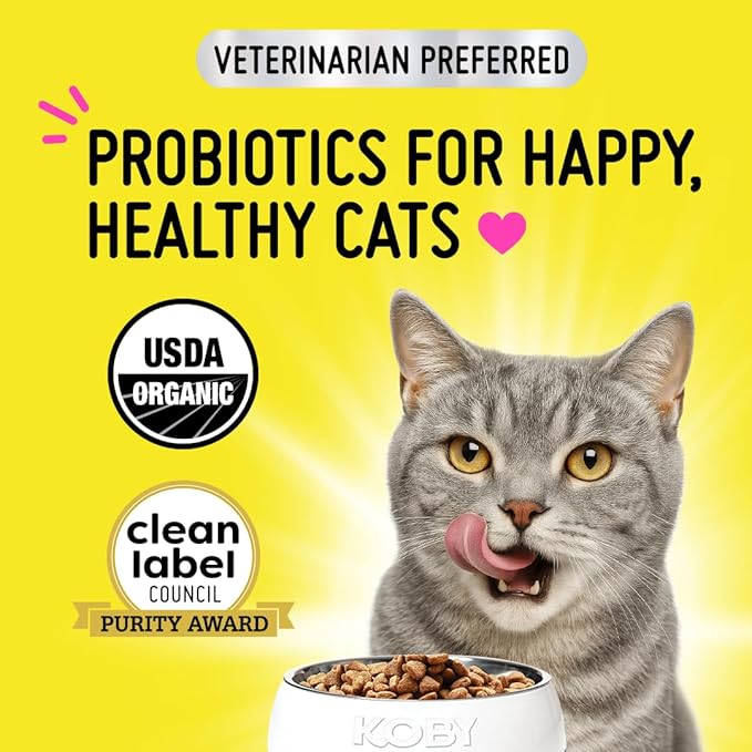 Koby Cat Probiotic Powder – Made with Clean USDA Organic Ingredients for Gut, Digestive, Skin & Immunity - Cat Food Topper - Vet Preferred Probiotics for Cats of All Ages – 7 Billion CFUs, 60 Servings