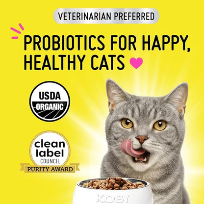 Koby Cat Probiotic Powder – Made with Clean USDA Organic Ingredients for Gut, Digestive, Skin & Immunity - Cat Food Topper - Vet Preferred Probiotics for Cats of All Ages – 7 Billion CFUs, 60 Servings