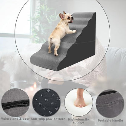 MALOROY Dog Stairs for High Beds 30-36 inches Tall, 6-Step Dog Steps for Bed 32-36 inches for Small Large Dogs, Doggie Ramp for Bed, 30D Foam Pet Stairs for Old Dogs/Cats, Free-Installation, Grey