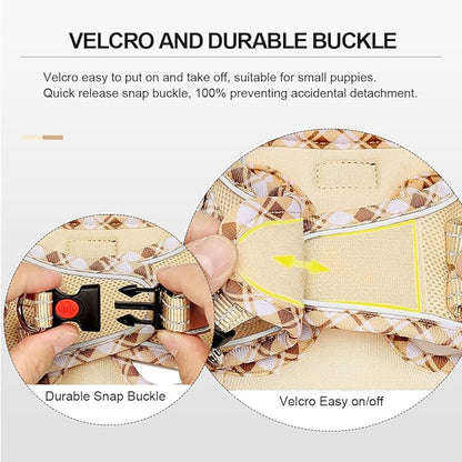 Mercano Soft Mesh Dog Harness and Leash Set, No-Chock Step-in Reflective Breathable Lightweight Easy Walk Vest Harnesses with Safety Buckle for Small Dogs, Cats (Beige, XL)