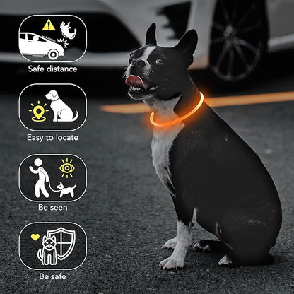 Colaseeme LED Dog Collar, Light Up Dog Collar 1 Count USB Rechargeable TPU Glow Safety Dog Necklace Light, Dog Lights for Medium Large Dogs (Orange)