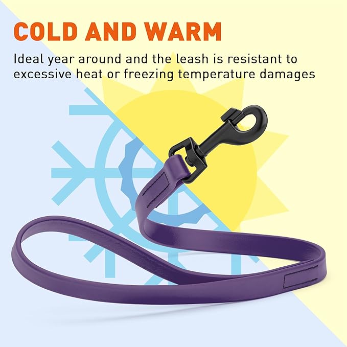 Dogline Biothane Waterproof Dog Leash Strong Coated Nylon Webbing with Black Hardware Odor-Proof Easy to Clean High Performance for Small or Large Dogs Made in USA 2 ft Lead, Violet Purple